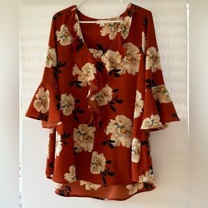 Misia Floral Ruffle Blouse - Rust and Cream
